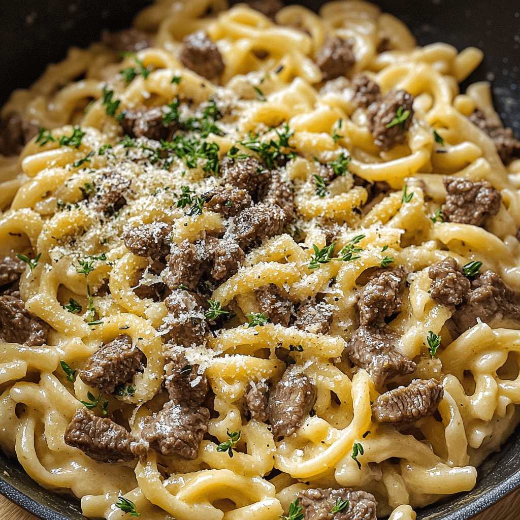 Creamy Beef and Garlic Butter Pasta Recipe