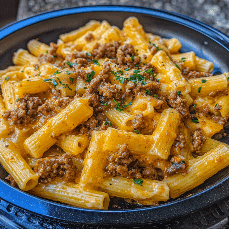 Creamy Cheesy Garlic Butter Rigatoni with Savory Beef