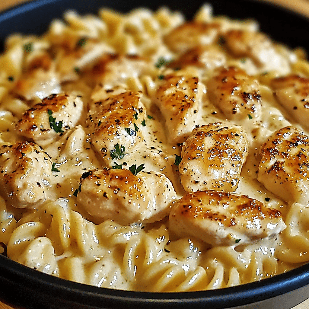 Creamy Garlic Butter Chicken & Rotini in Parmesan Sauce
