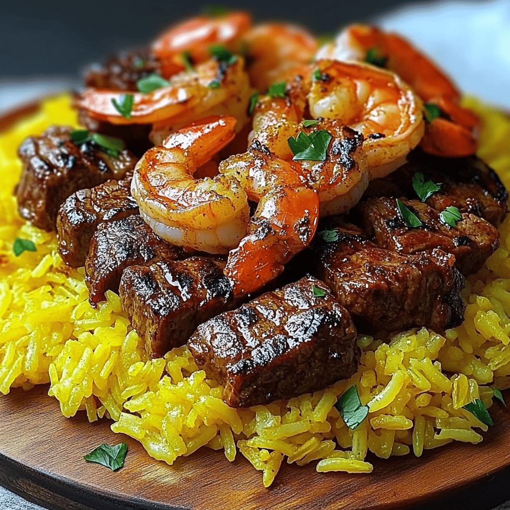 Jerk Steak & Shrimp over Yellow Rice
