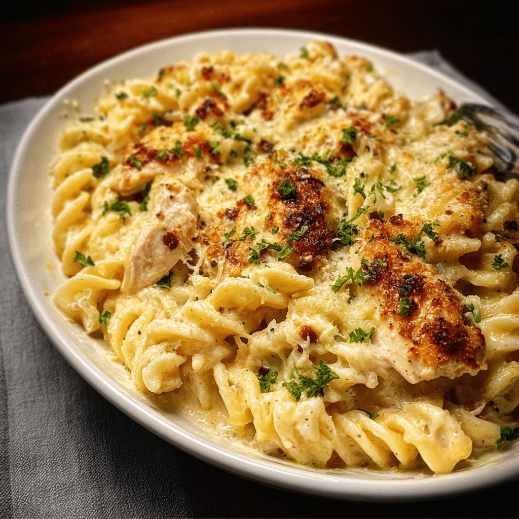 Garlic Parmesan Chicken Pasta Casserole