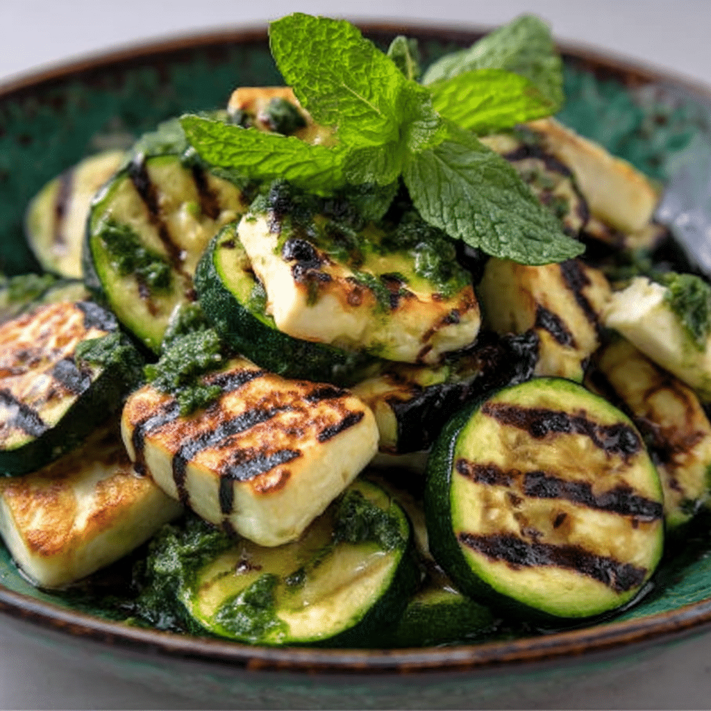 Grilled Zucchini and Halloumi Salad with Mint