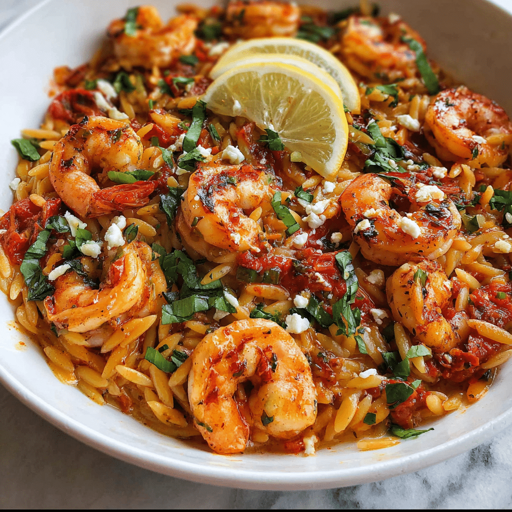 Harissa Shrimp Orzo