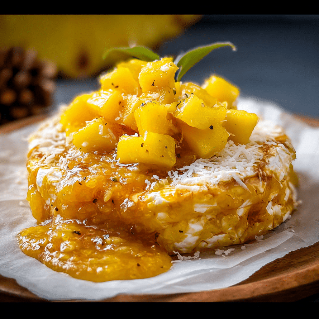 Hawaiian Style Baked Brie with Pineapple & Mango