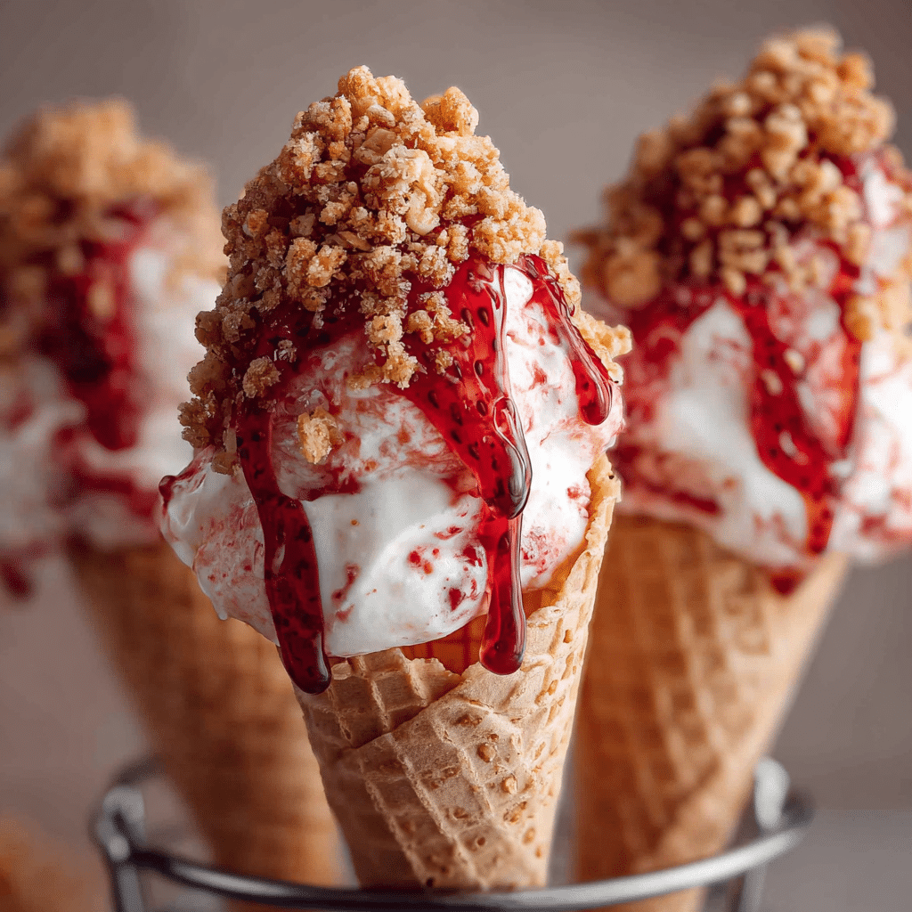 Strawberry Crunch Cheesecake Cones