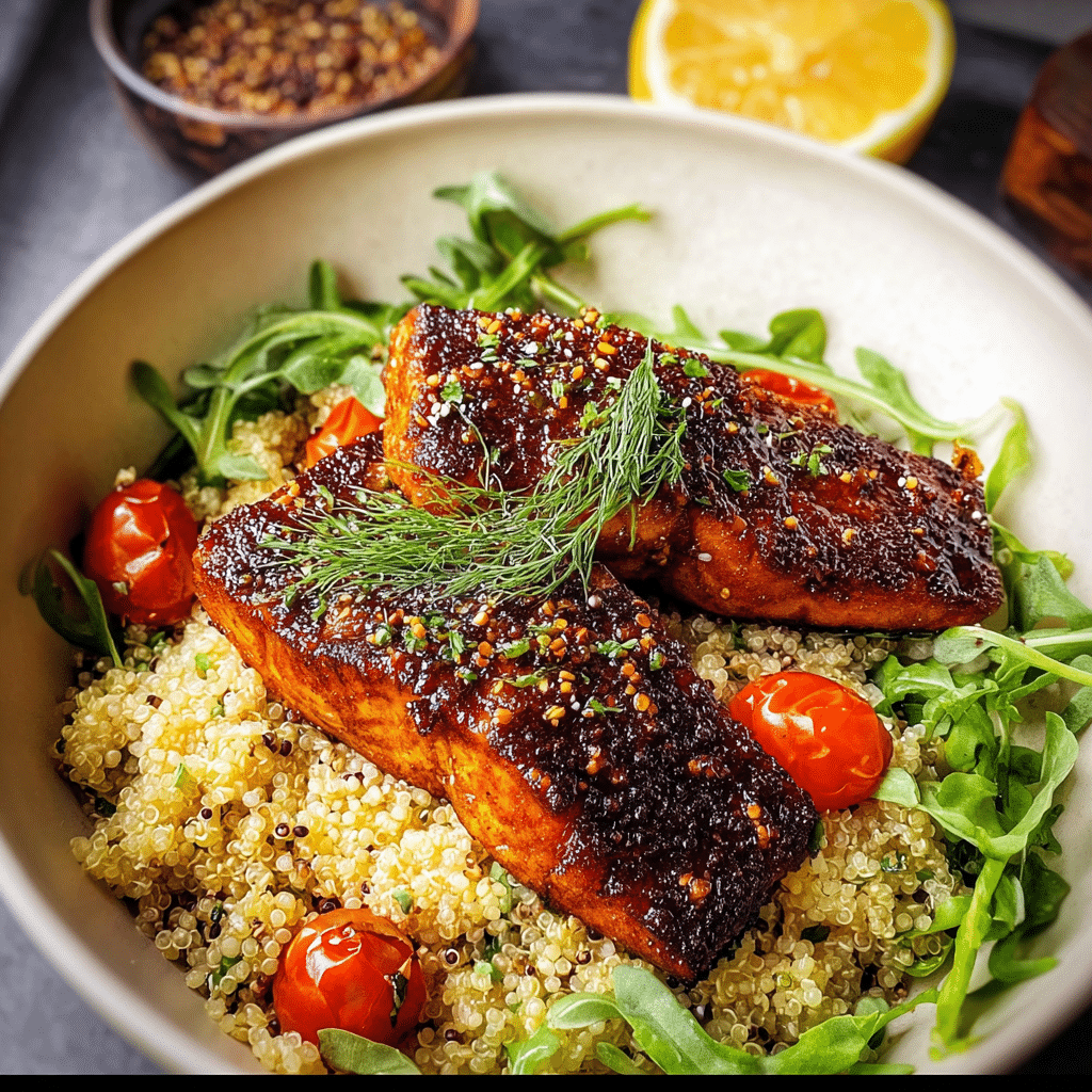 Sweet & Spicy Salmon with Dirty Quinoa