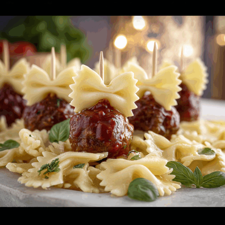 Bowtie Pasta & Meatball Skewers
