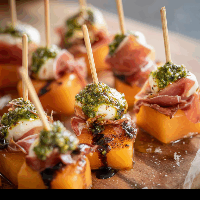 Cantaloupe Prosciutto Skewers with Pesto