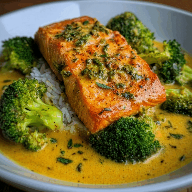 Creamy Coconut Curry Salmon with Tender Broccoli