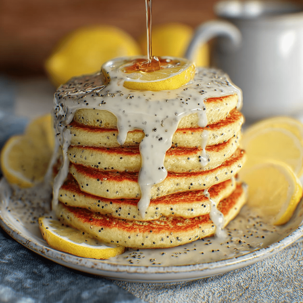 Lemon Poppy Seed Pancakes with Glaze