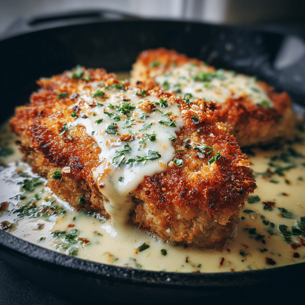 Parmesan Crusted Chicken with Creamy Garlic Sauce