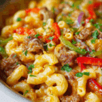 Sausage Mac and Cheese with Peppers and Onions