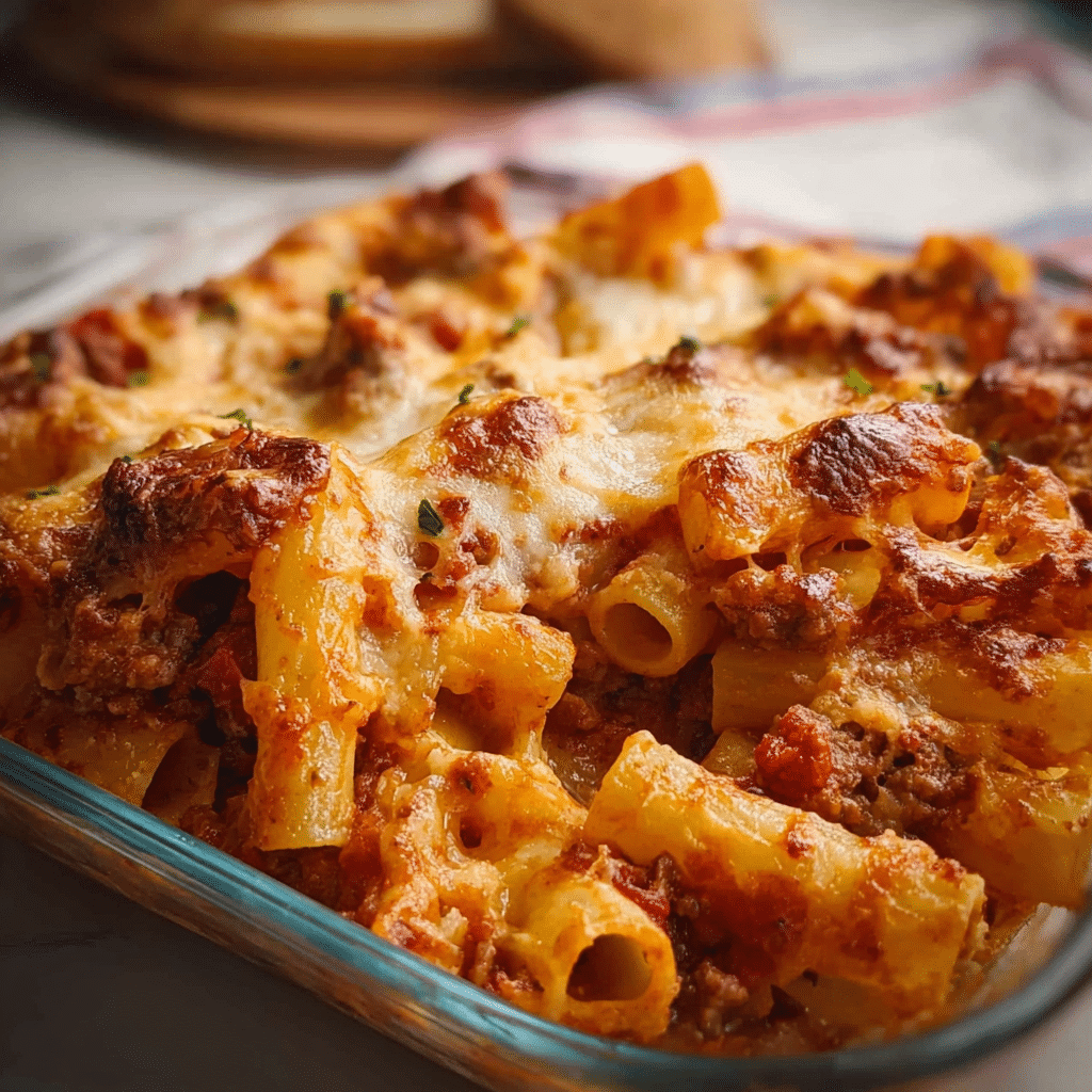 Baked Ziti with Cheese and Meat