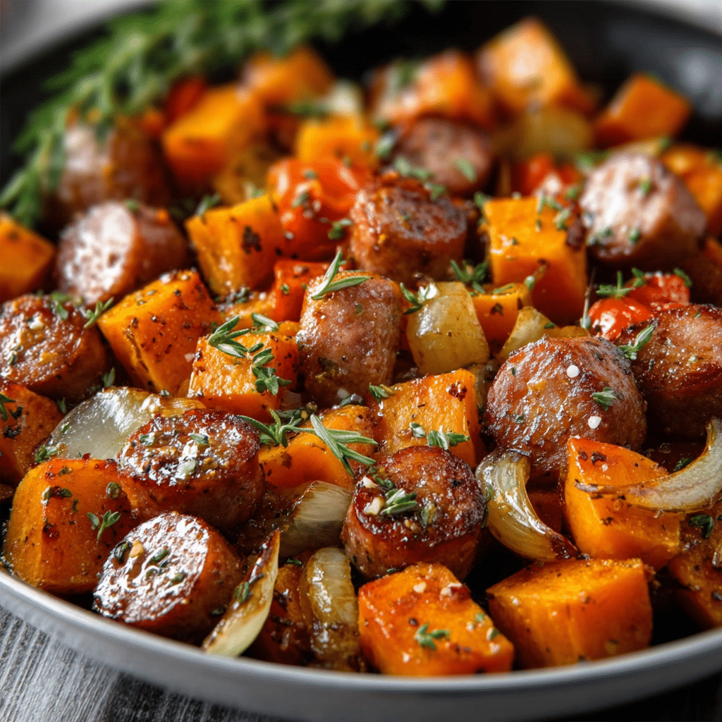 Honey Garlic Sausage Sweet Potato Skillet