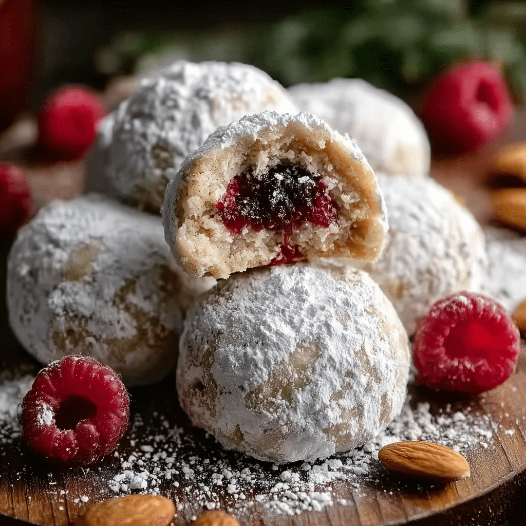 Raspberry Filled Almond Snowball Cookies – Festive Holiday Treats